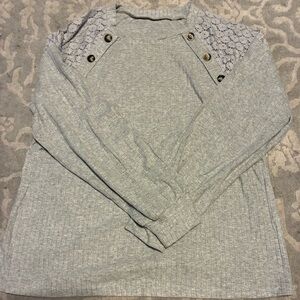 Gray Long Sleeve Sweater with Button Accents